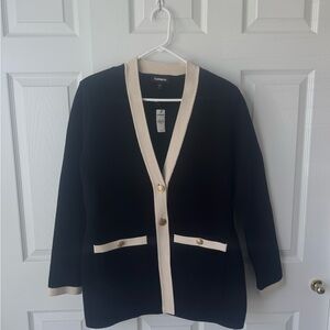 Express Black and Cream Blazer with Gold Detail